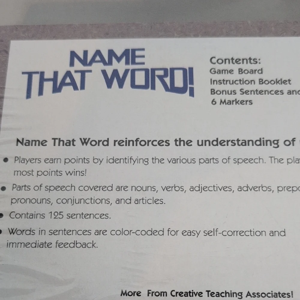 Name that Word Parts of Speech Game